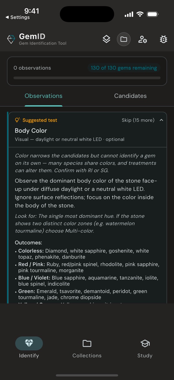 Loupewise help text for Body Color showing expected outcomes for each color category