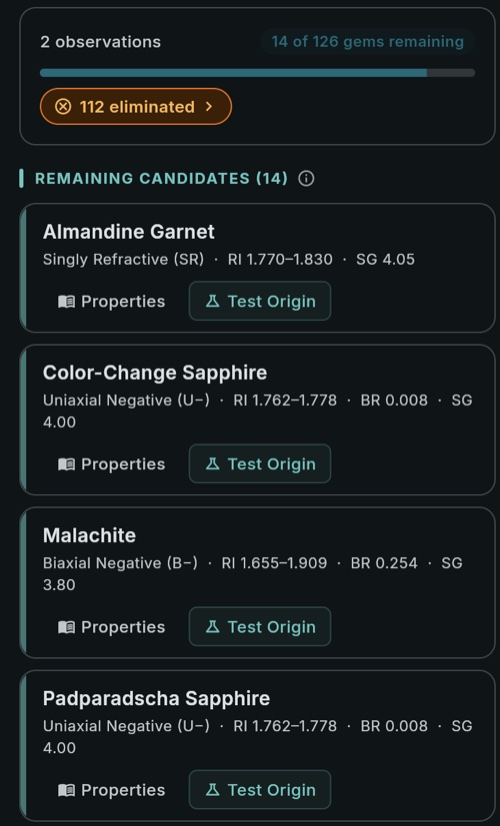 Loupewise results panel showing remaining candidates